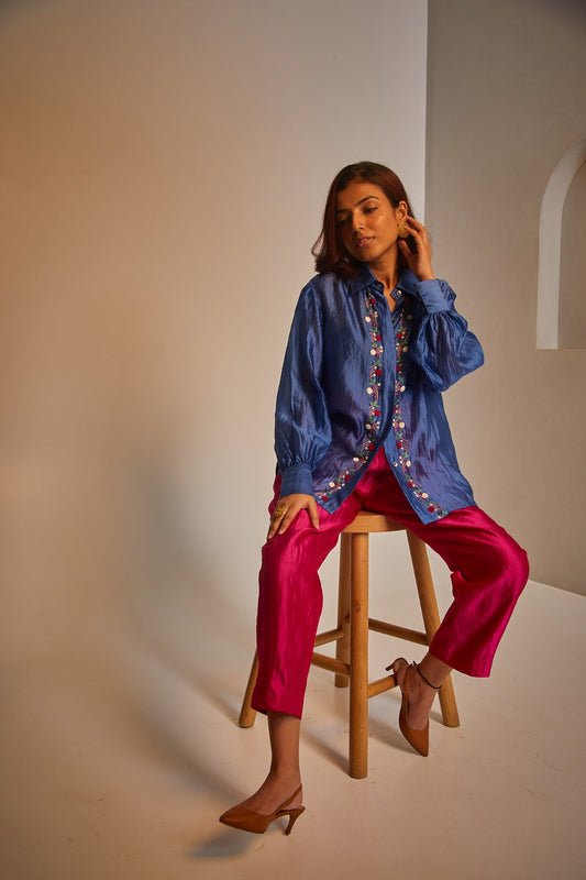 Poppy Silk Shirt - Blue