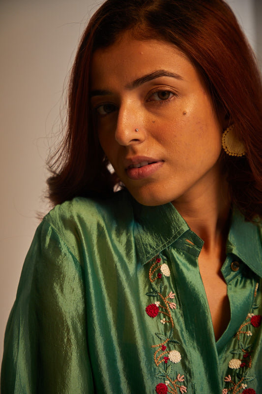 Poppy Silk Shirt - Green