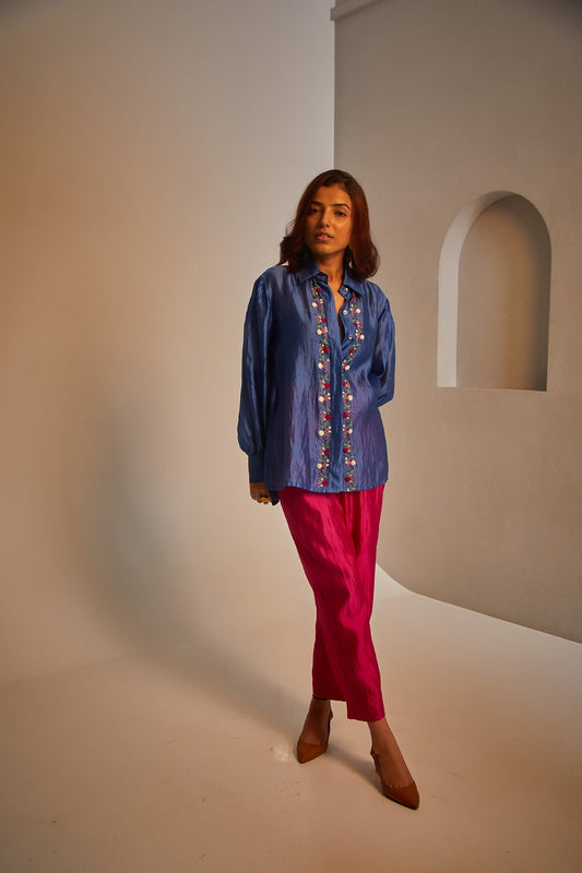 Poppy Silk Shirt - Blue