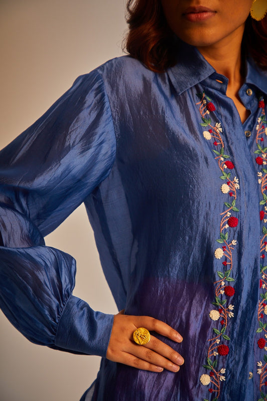 Poppy Silk Shirt - Blue