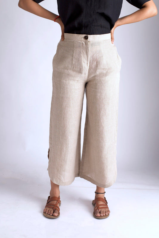 Beige Linen crop pants