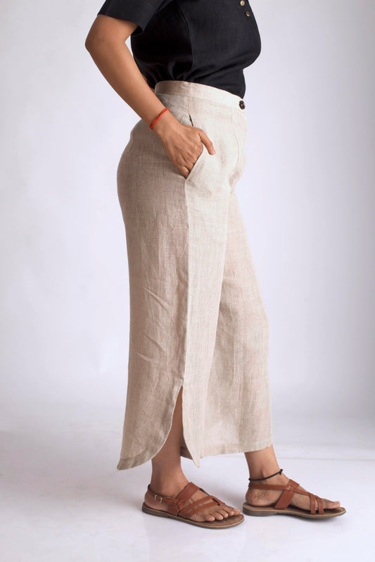 Beige Linen crop pants