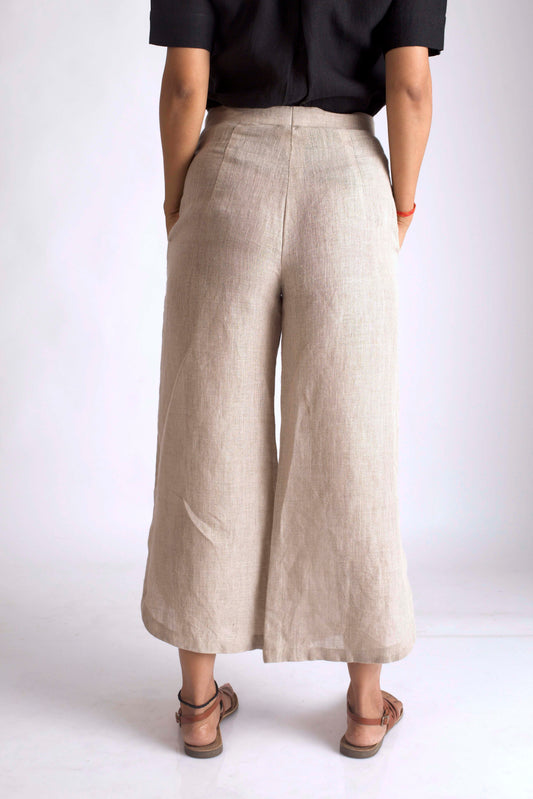 Beige Linen crop pants